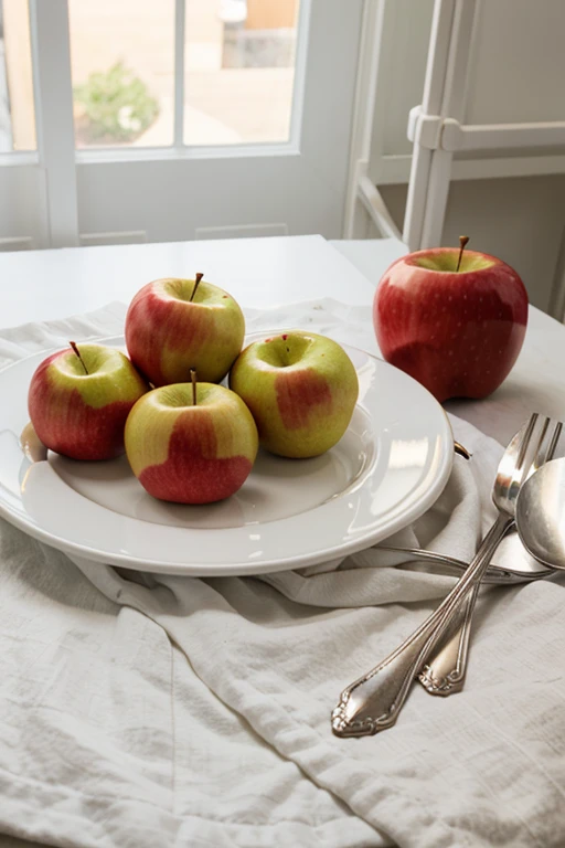 White glass plate with apples