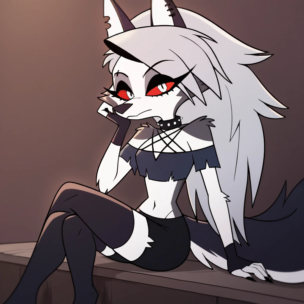 score_9, score_8_up, BREAK, source_anime, (1girl, solo), uncensored, perfect body, slim, thigh highs, fingerless gloves,
anthro, furry, (bored, crop top, shorts, sitting:1.2),
Loona \(Helluva Boss\), smiling, looking at viewer