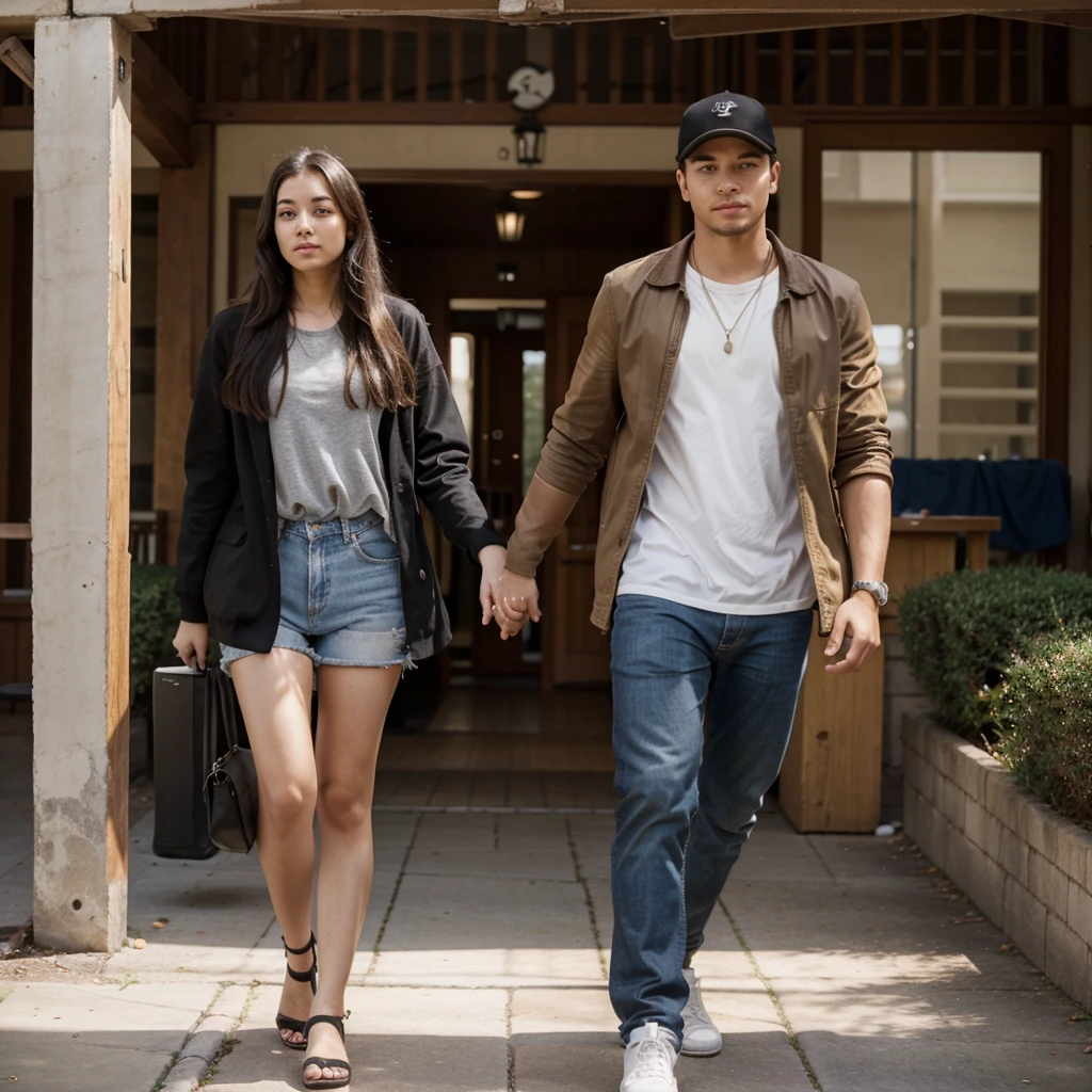 a young woman leaves with a young man while a young man watches them