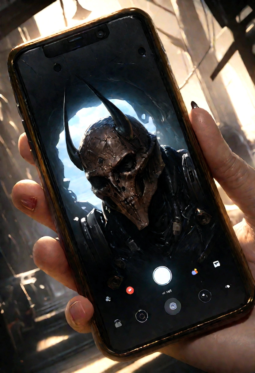 A high-end cell phone with a broken screen, with an attractive background, focus on the cell phone, illustration, soft lighting, soft details, realistic air, octane rendering, high definitionR, trend on Artstation, 4k, 8k, high definition