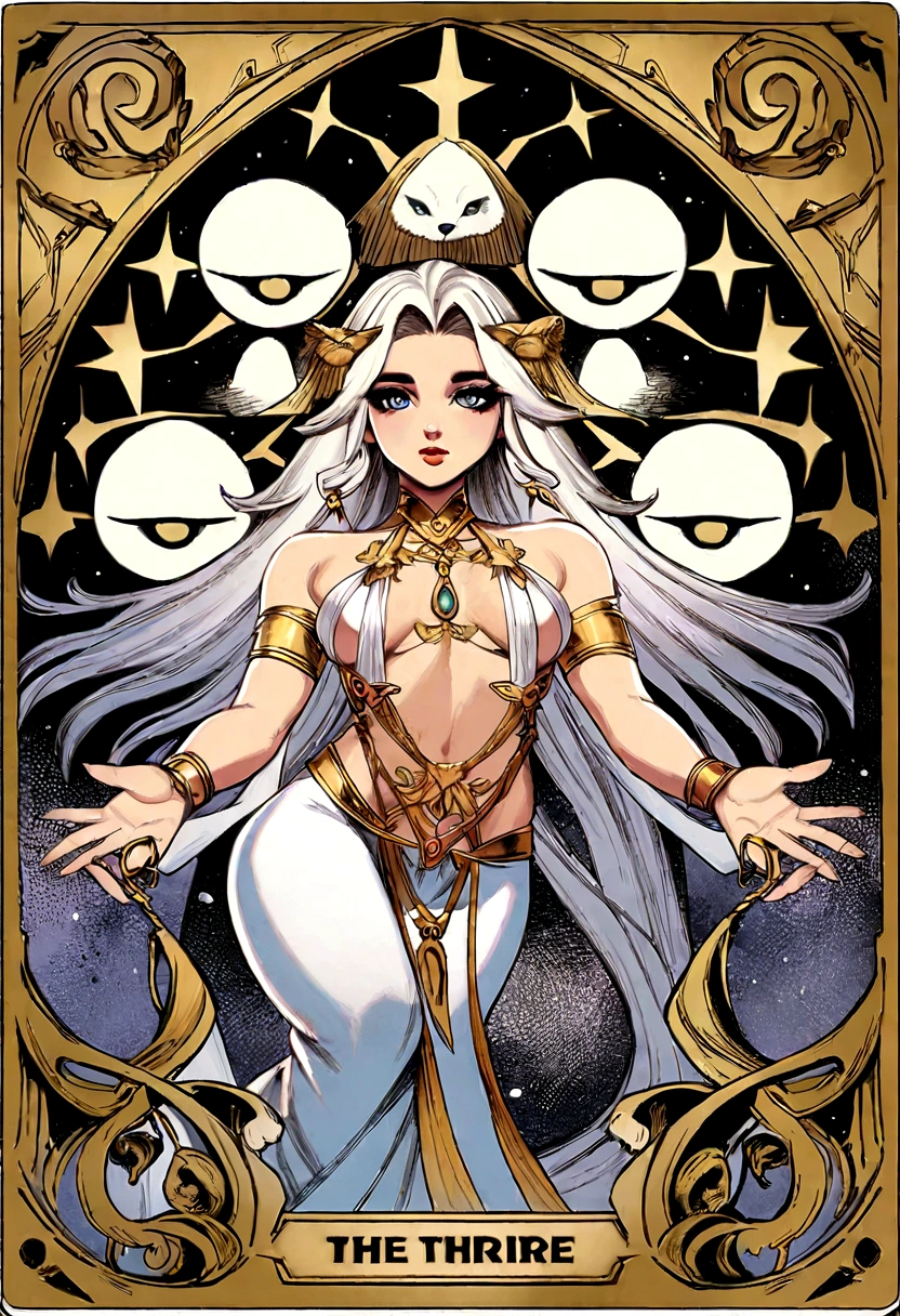 タロットカードをtableの上に並べている。A mysterious and hopeful image。Depiction of only hands、tarot appraisal、divination、table three women in a fantasy setting, triad of muses, Hecate, Aphrodite, wolf goddess, !5 three-eyed goddesses, the three destinies, goddess Hecate, tom bagshaw artstyle, tom bagshaw artstyle, by tom bagshaw and boris vallejo, artgerm and tom bagshaw, tom bagshaw style, from tom bagshaw