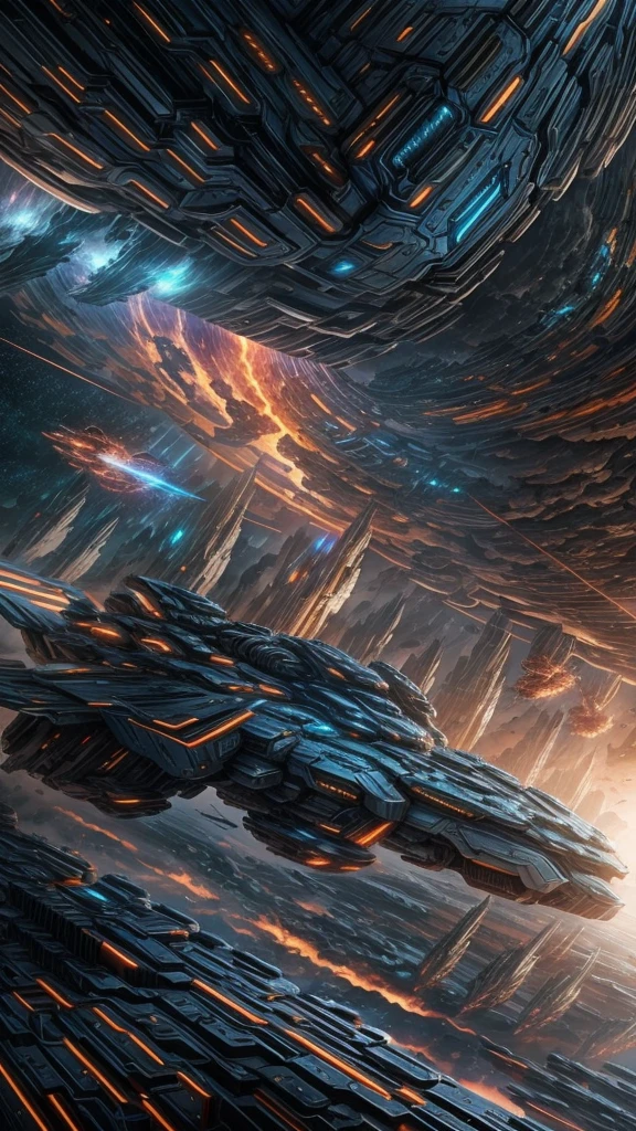 Epic sci-fi space battle scenes, alien spaceships, many small craft launching from large ships, phaser beams firing, attacking Earth's cities, people fleeing, dramatic lighting, cinematic angles, complex machinery, glowing energy fields, metallic textures, dramatic camera angles, epic scale, highly detailed, photorealistic, 8k, award-winning sci-fi concept art, moody color palette,