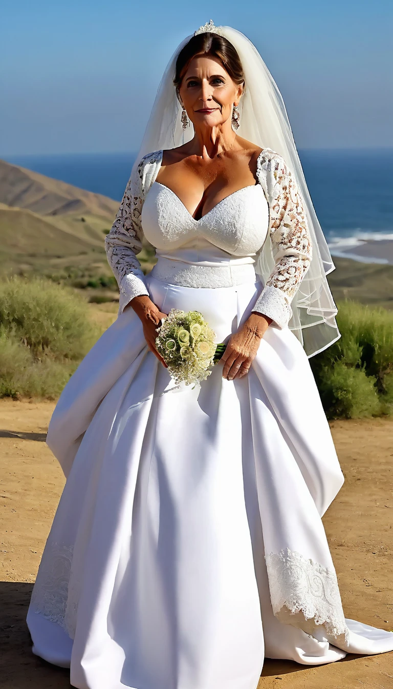 Gaucho traditional wedding wear , slutty Gaucho old bride , 56yo , huge saggy tits , tall , beautiful , 8K , 