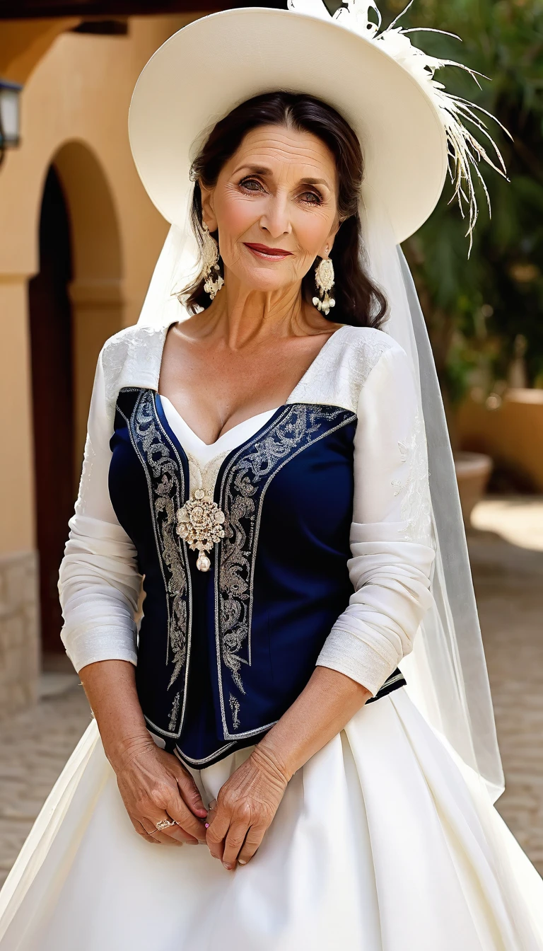 Gaucho traditional wedding wear , slutty Gaucho old bride , 56yo , huge saggy tits , tall , beautiful , 8K , 