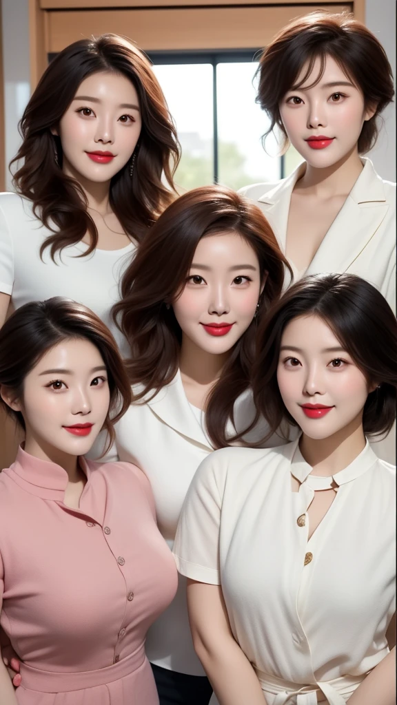 Close-up of a group of women taking a photo, photography:Yang J, cg Social Hotspot, serial art, Smooth red tights set, beautiful south Korean woman, twice, Korean female fashion models, Popular content on cgstation, Sakimichan, Official, Official artwork, Korean woman, Asian women, Korean Idol, goddess