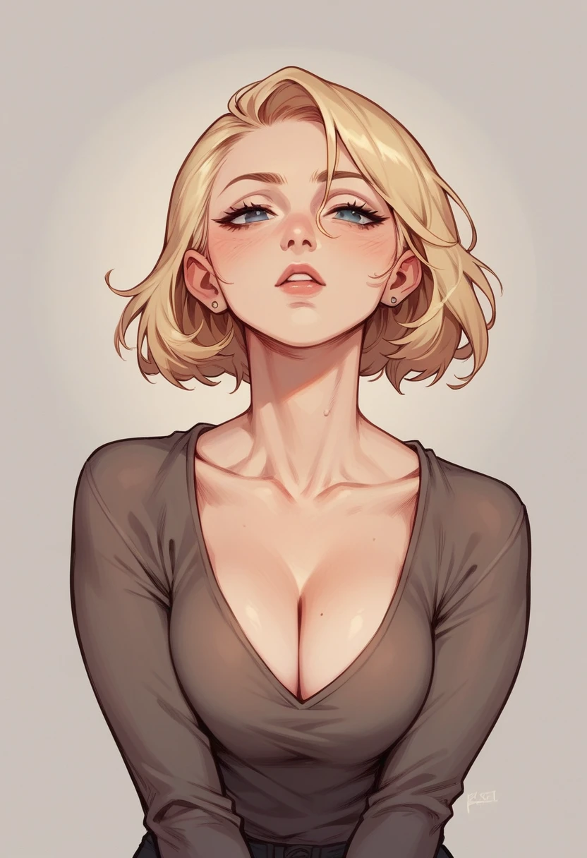 Blonde woman with hourglass body
