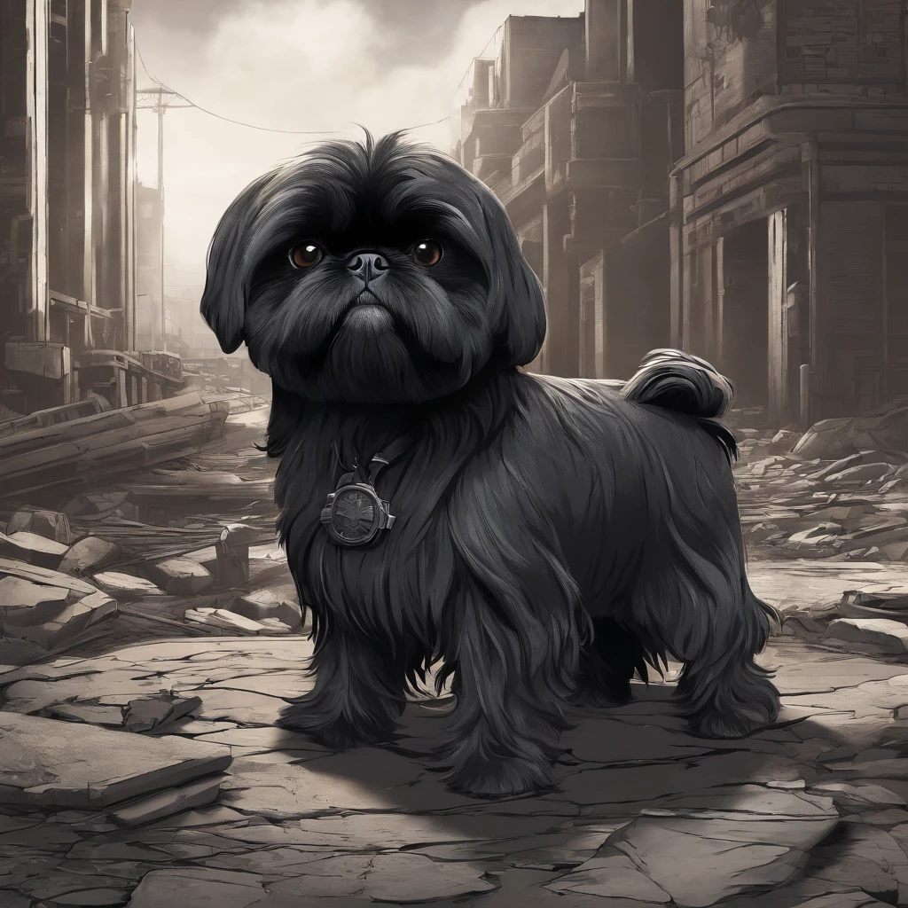Adorable small happy black Shih Tzu Pixar 3D cartoon
