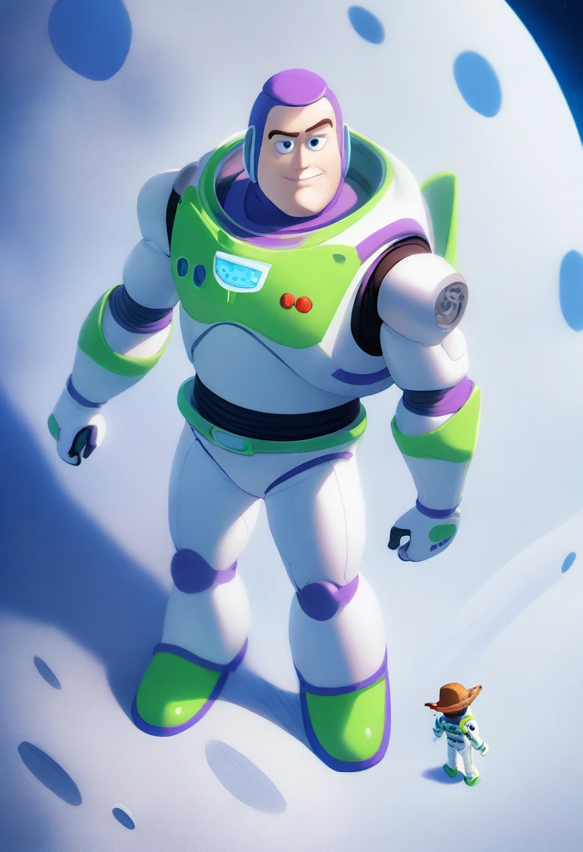1boy, male focus, buzz lightyear, toy story, full body shot, large glass helmet, on the moon, masterpiece, best quality, very aesthetic, absurdres
