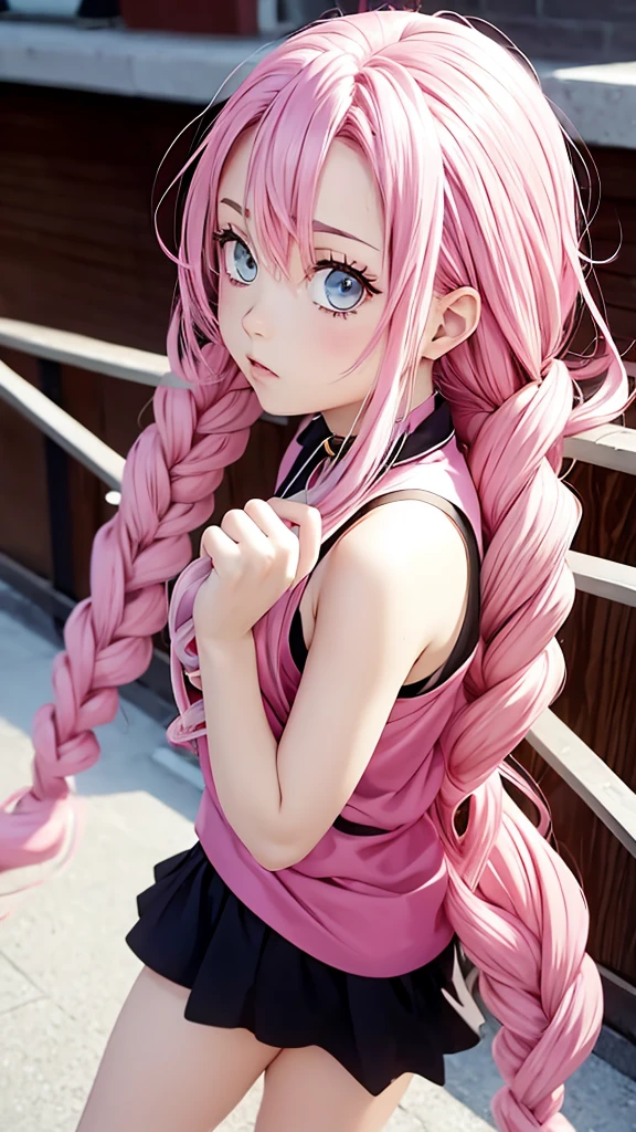 Pink hair anime girl saxy poses