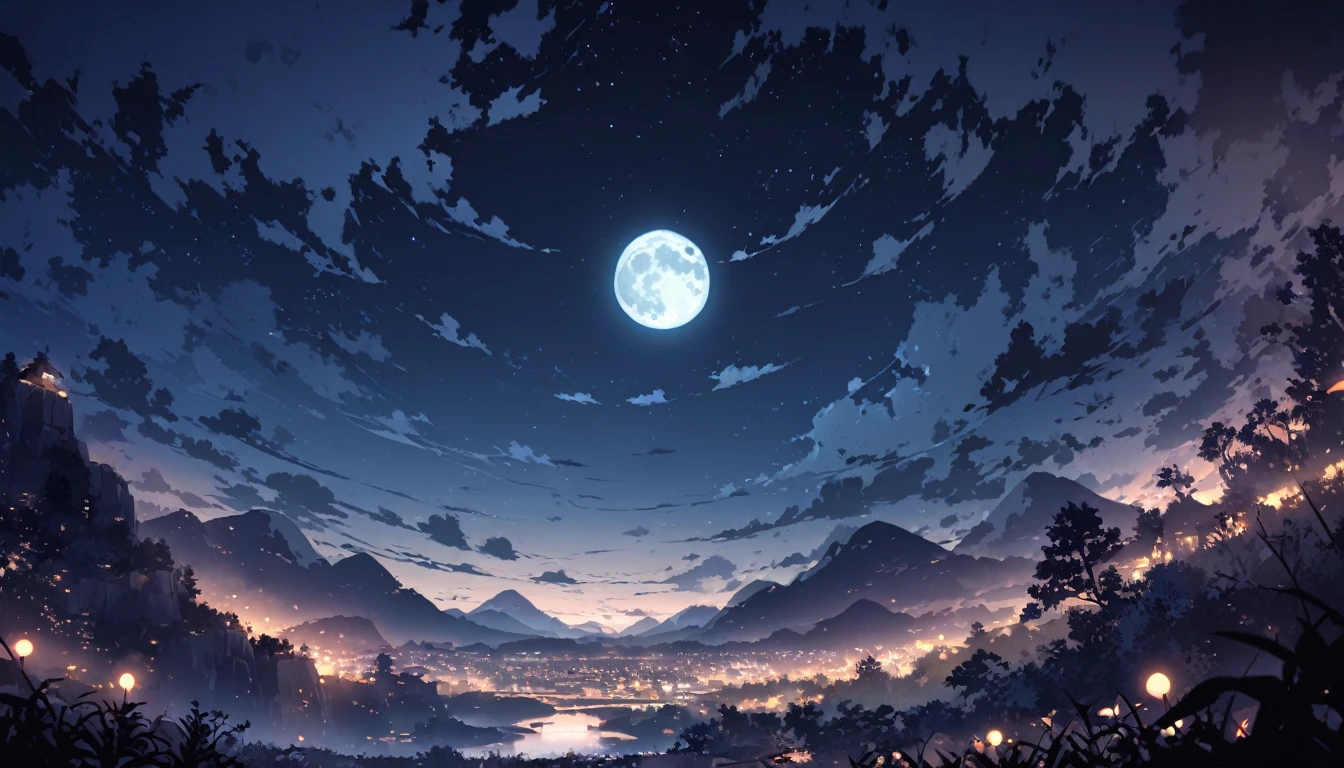 1 male, night, night景, landscape, moon
