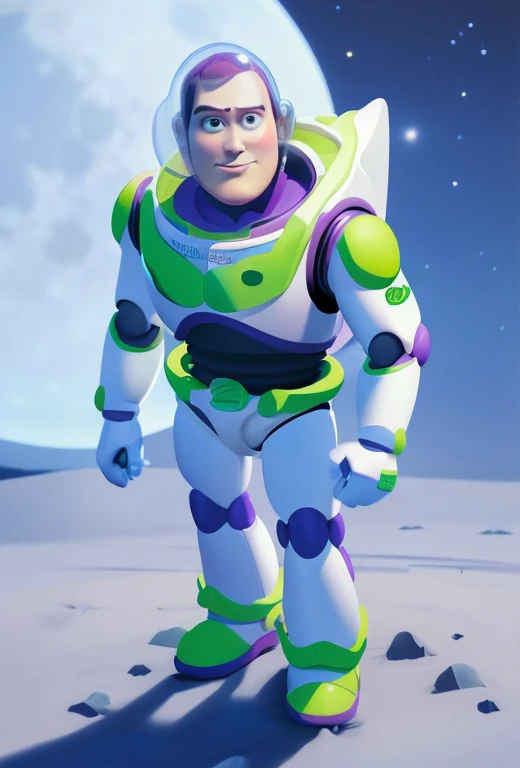 1boy, male focus, buzz lightyear, toy story, full body shot, large glass helmet, on the moon, masterpiece, best quality, very aesthetic, absurdres