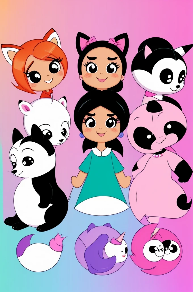 I want a picture. Where is a panda, a unicorn and a fox like the powerpuff girls