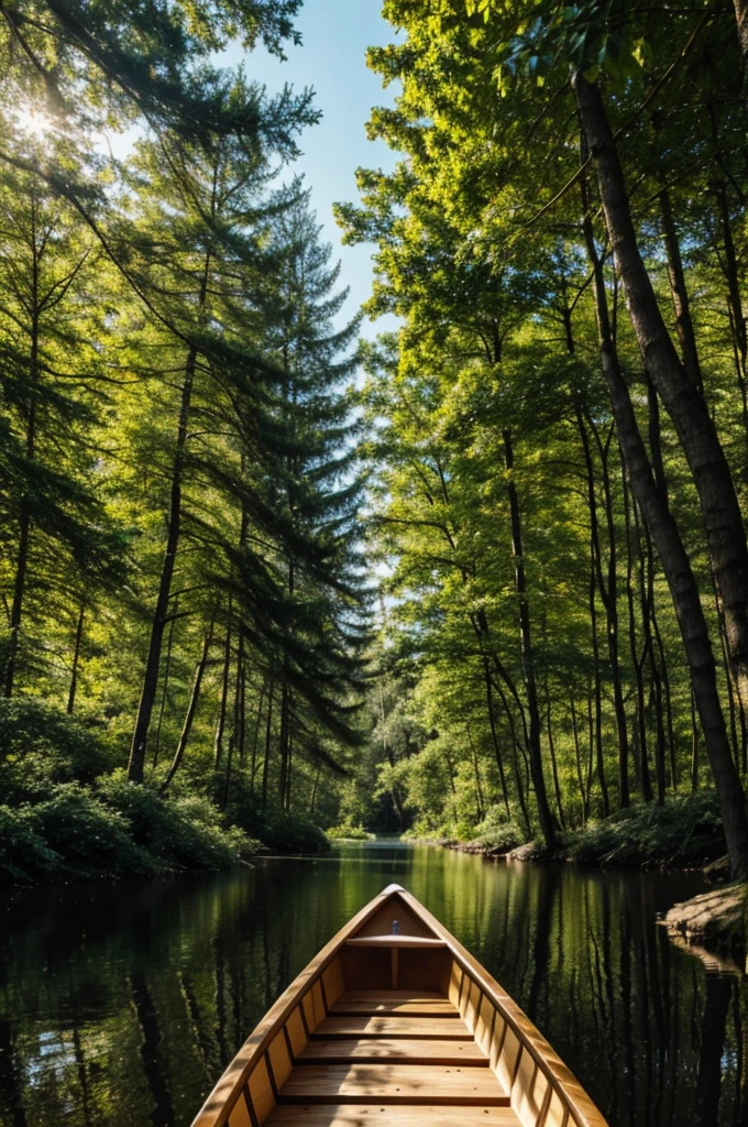 Canoe between trees