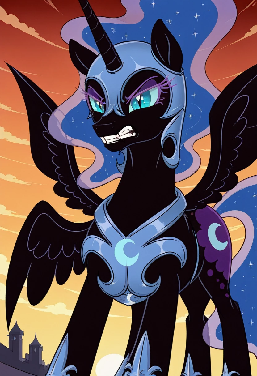 Pony nightmare moon Black .black head mask  angry in the  armor 
