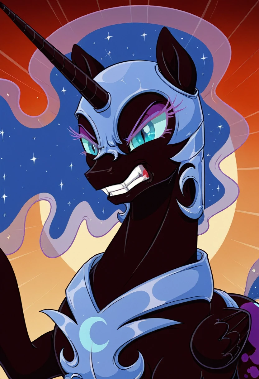 Pony nightmare moon Black .black head mask  angry in the  armor 
