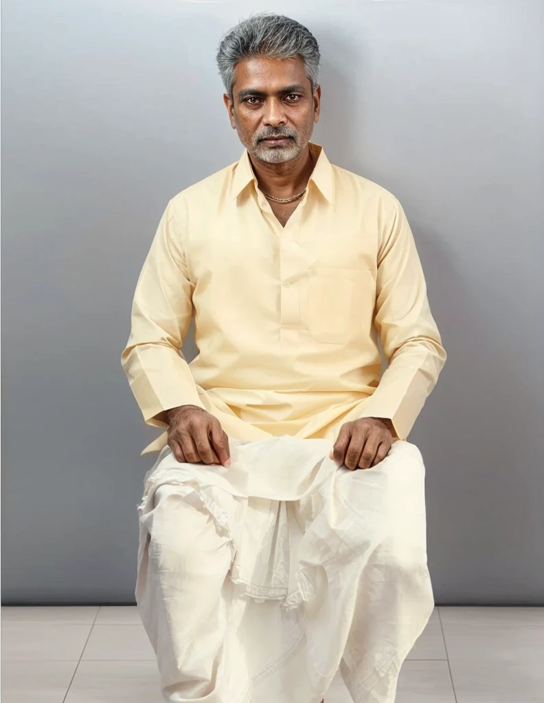 a detailed portrait of a middle-aged indian man, wearing traditional bengali clothing, beautiful detailed eyes, beautiful detailed lips, extremely detailed eyes and face, smooth skin, 40 years old, intricate cultural patterns on clothing, warm lighting, high contrast, cinematic composition, dramatic lighting, chiaroscuro, rich colors, photorealistic, 8k, hyper detailed, award winning artwork