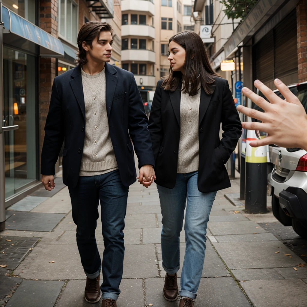 a woman leaves with a men holding hands