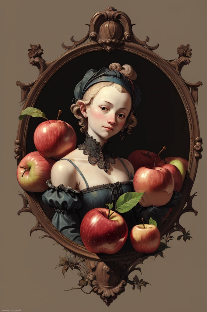 a detailed illustration of an apple. Dark background, professional lighting, style of rembrant: 0.6), (style by rembrandt: 0.4), art of Michelangelo, style of by james jean:1.1Gothic