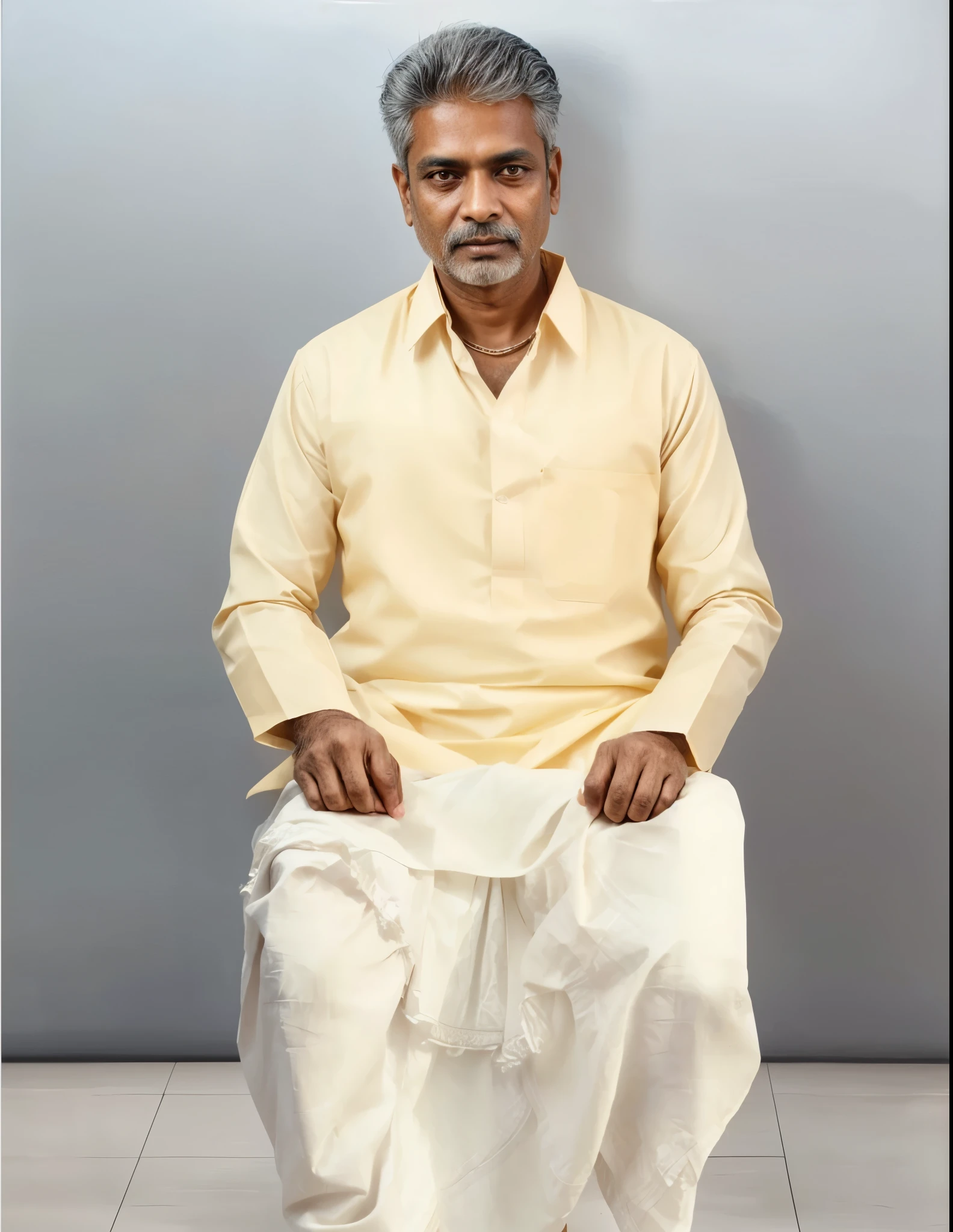a detailed portrait of a middle-aged indian man, wearing traditional bengali clothing, beautiful detailed eyes, beautiful detailed lips, extremely detailed eyes and face, smooth skin, 40 years old, intricate cultural patterns on clothing, warm lighting, high contrast, cinematic composition, dramatic lighting, chiaroscuro, rich colors, photorealistic, 8k, hyper detailed, award winning artwork