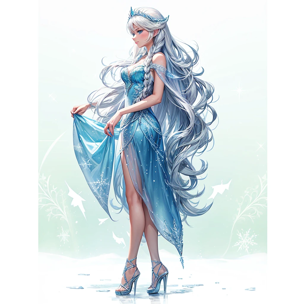A woman Long hair Ice dress like Elsa from Frozen Ram's horns Medium petios