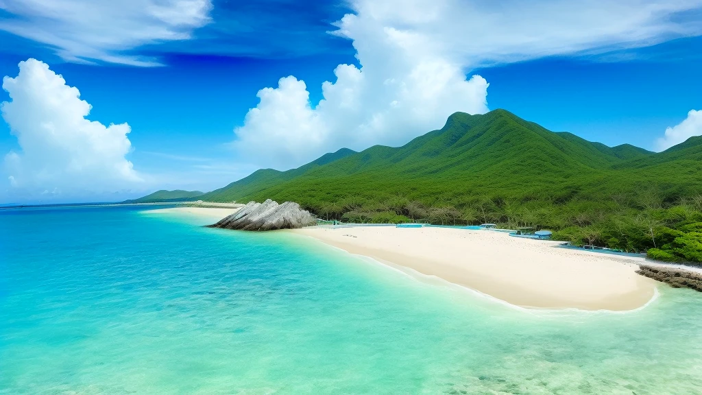 There is a large body of water with a beach in the background, 澄んだBlue Water, crystal 澄んだBlue Water, Blue Water, Crystal clear sea, blue sea, crystal Shimizu, Blue Water, Turquoise Water, carribean Turquoise Water, Okinawa Japan, Shimizu, clear ocean, Turquoise Sea, blue sea, A beautiful and quiet day, Blue and green water