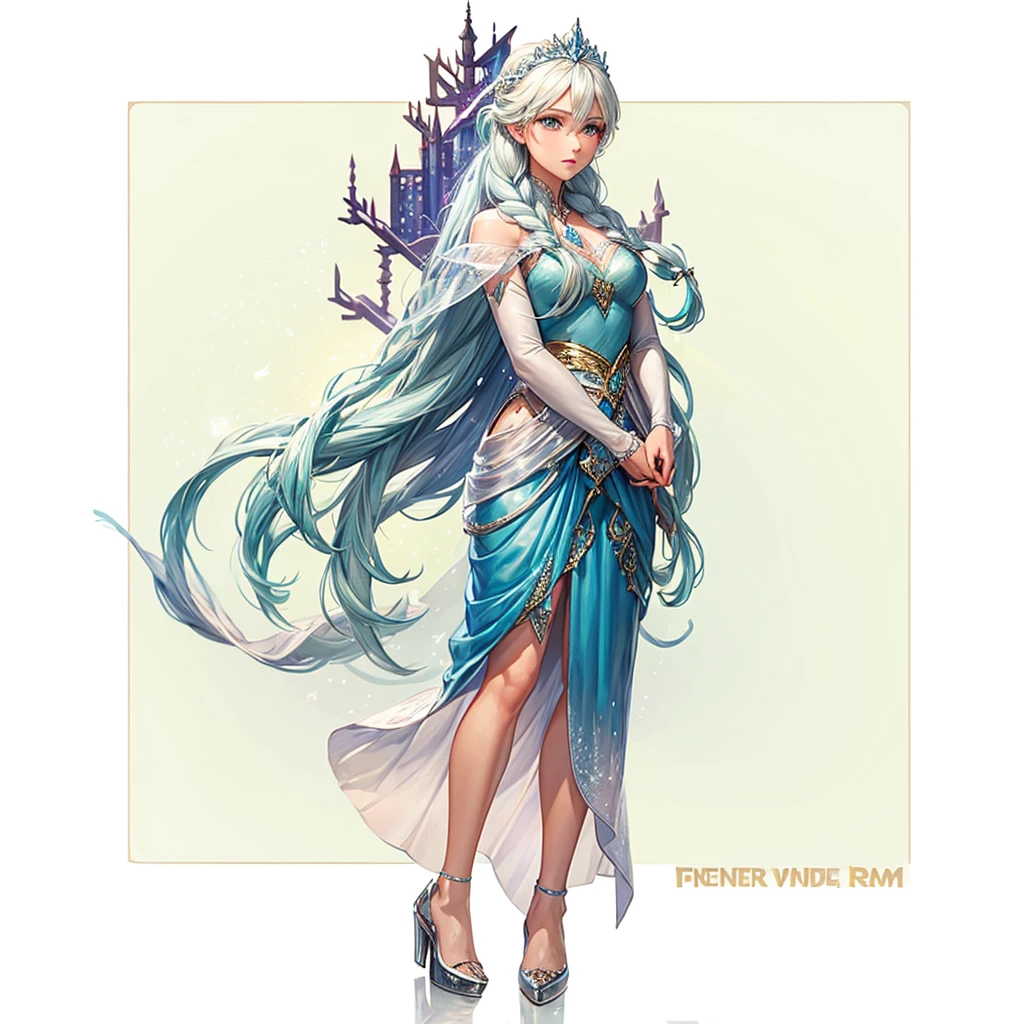 A woman Long hair Ice dress like Elsa from Frozen Ram's horns Medium petios