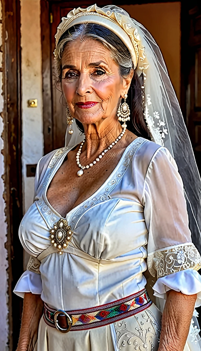 Gaucho traditional wedding wear , slutty Gaucho old bride , 56yo , huge saggy tits , tall , beautiful , 8K ,