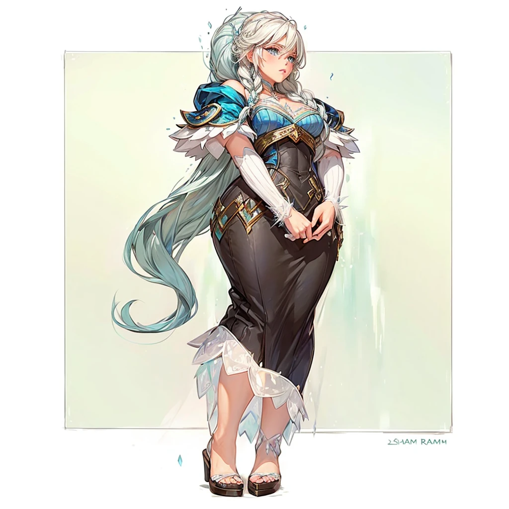 A woman Long hair Ice dress like Elsa from Frozen Ram's horns Medium petios