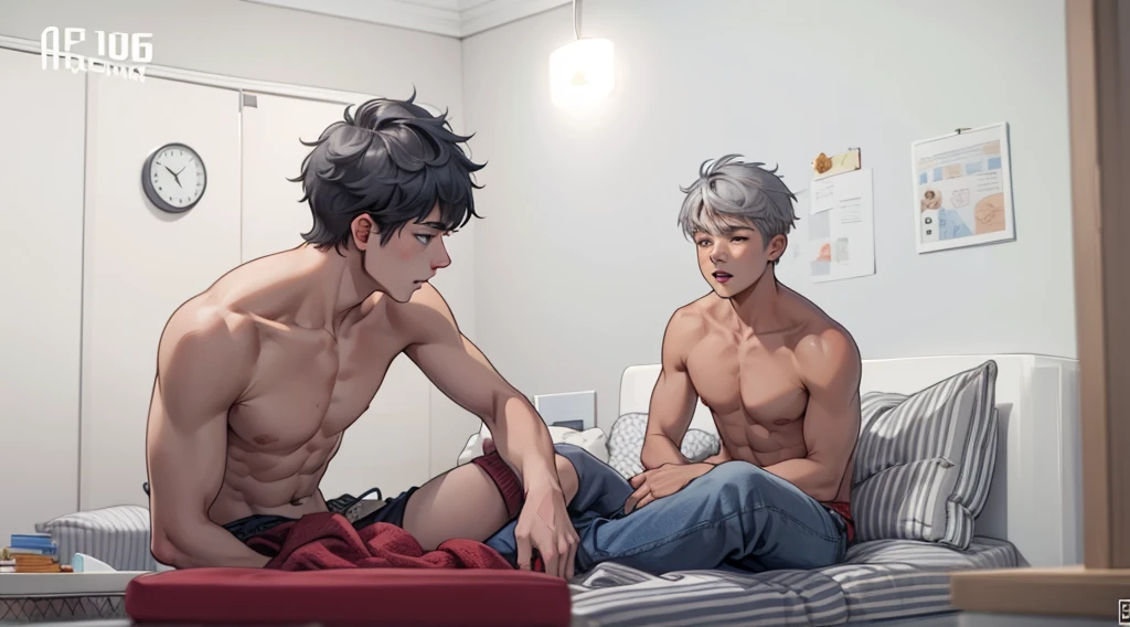 There are two gray-haired boys, they are talking a little sad.
