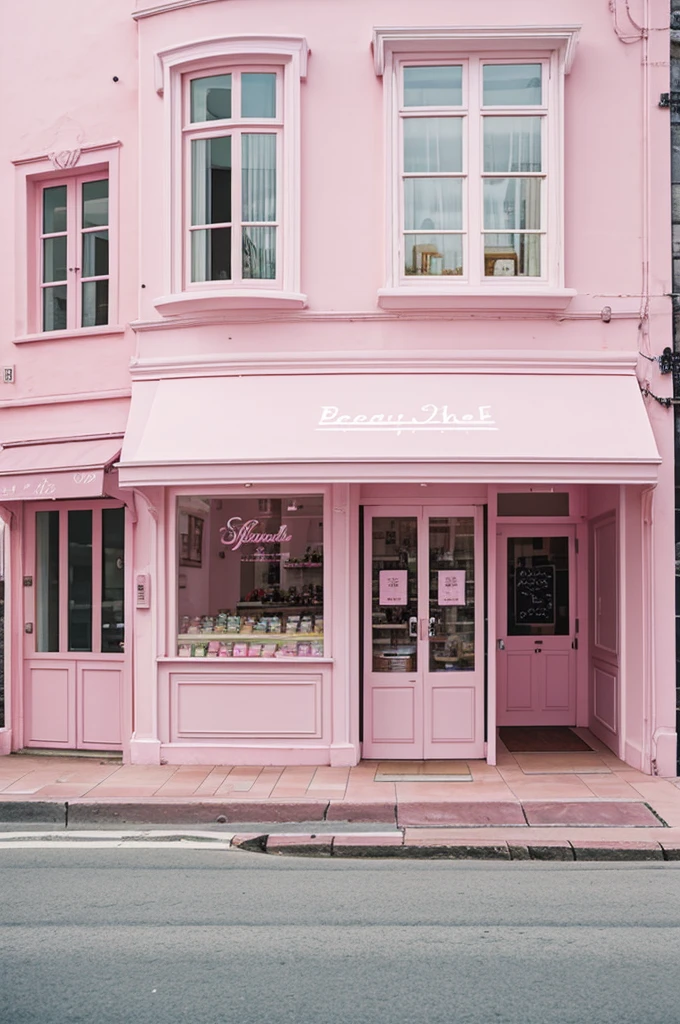 Artisanal ice cream shop physical store in baby pink and white