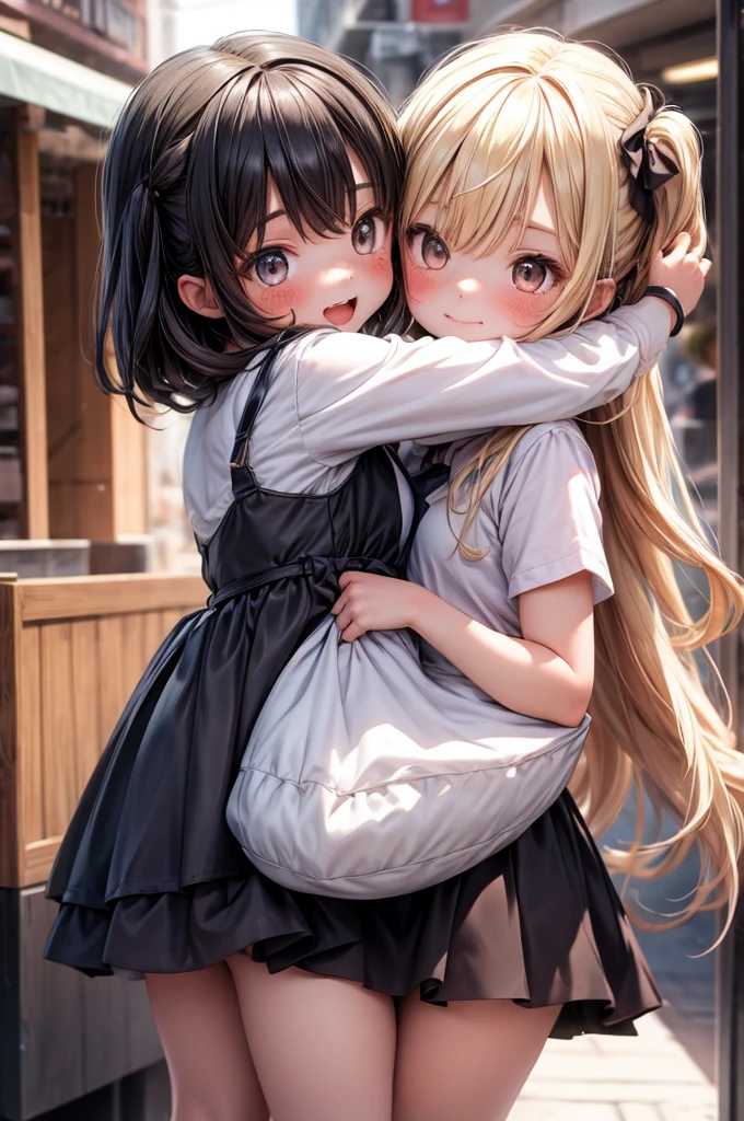 (masterpiece, best quality) 2girls, hug, blonde, size difference