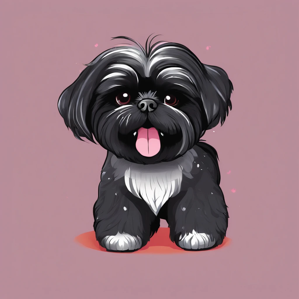 Adorable small happy black Shih Tzu Pixar 3D cartoon