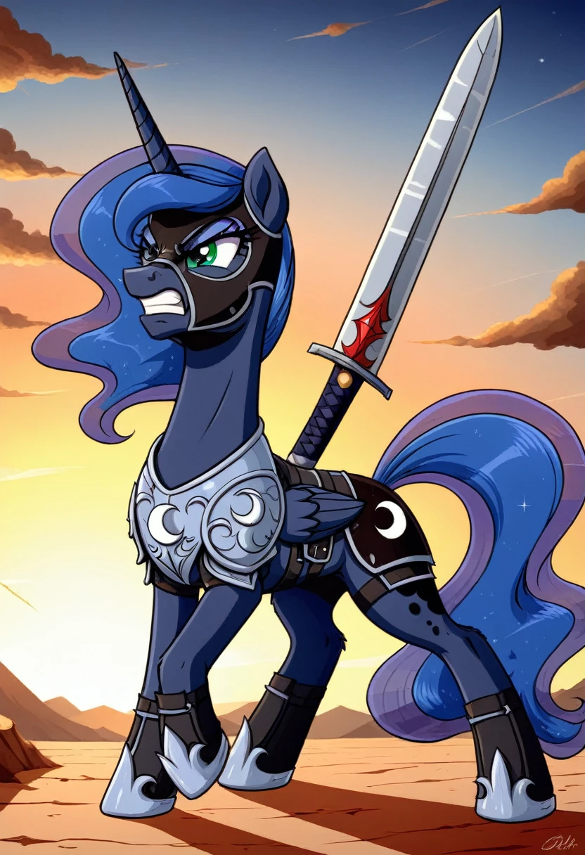 Pony Prince Luna Black .black head mask  angry in the  armor fight sword  Womans pony
