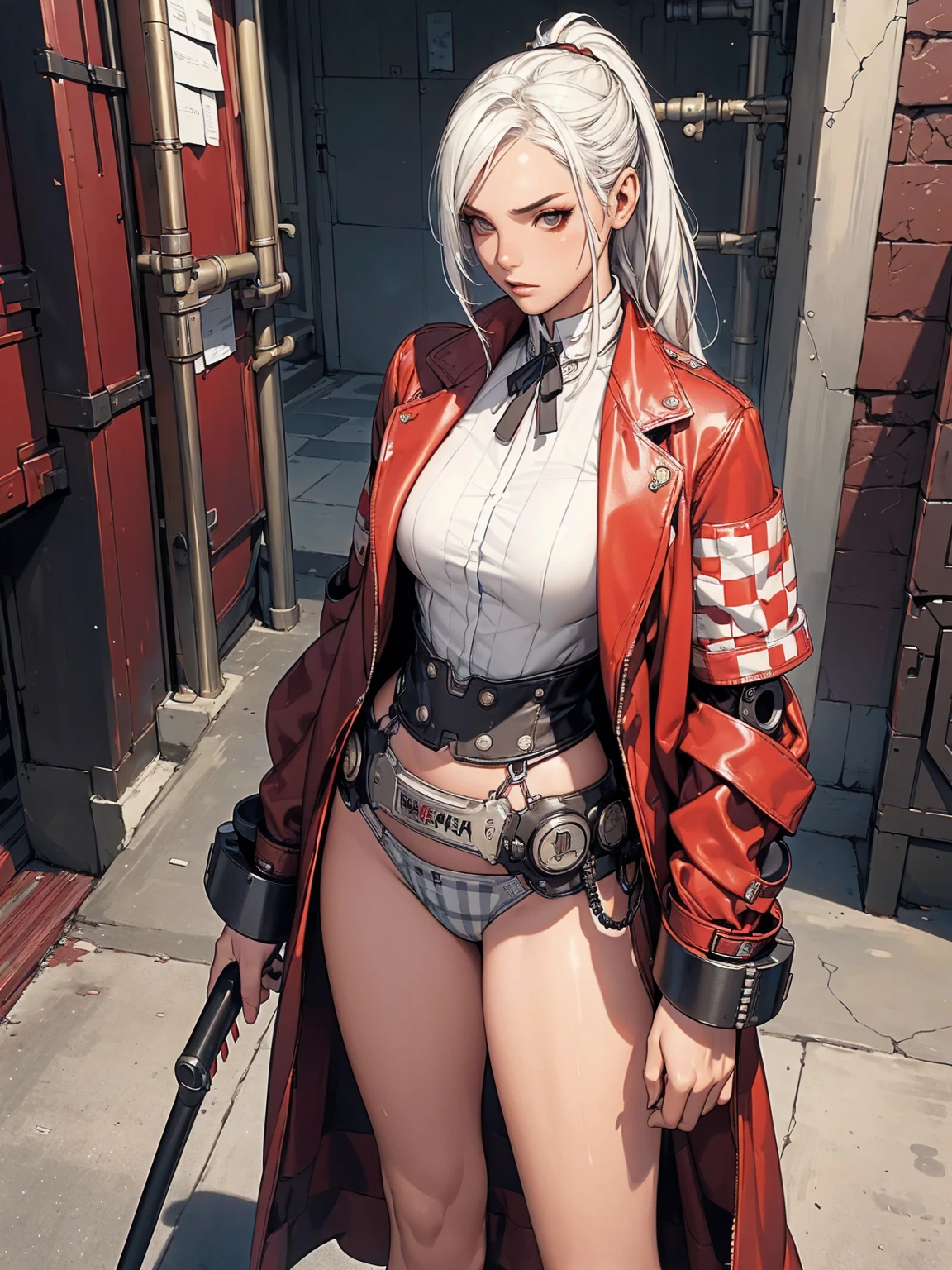 (best quality,4k,8k,highres,masterpiece:1.2),ultra-detailed,(:1.37),ghislaine dedoldia,animal ears,white hair,standing,sword holding,full body,boots,warrior,choker,fur trim,large breasts,abs,muscular woman,,pants,flipflops, full body flipflops