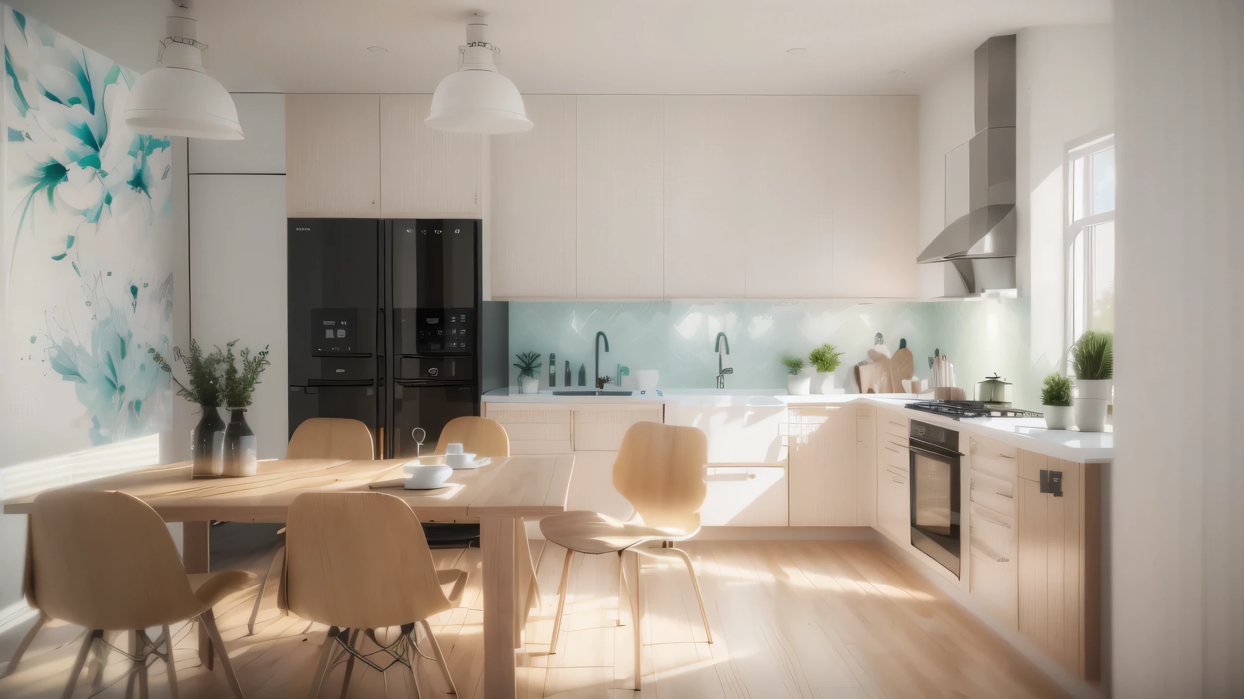 there is a kitchen with a table and chairs in it, excellent 3d render, render vray, vray render 4k, vray render 4 k, high quality 3d render, high quality 3 d render, vray 4k render, stuning 3 d render, 3 d vray render, super realistic render vray, vray render, archviz