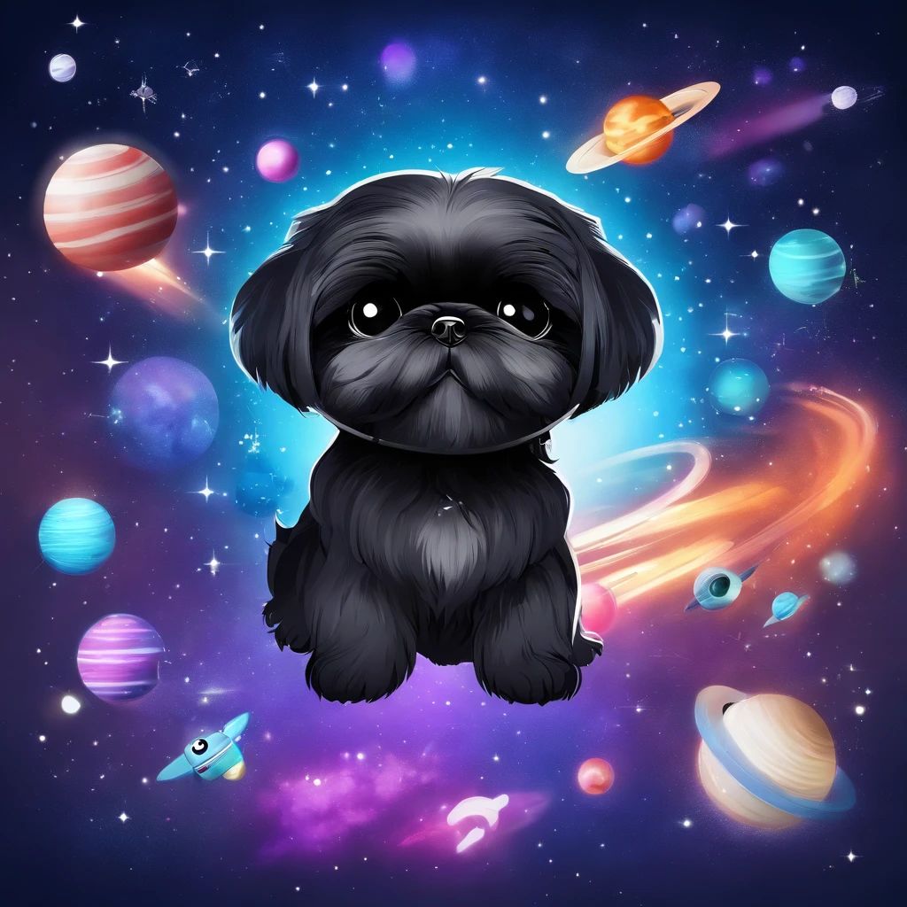 Adorable small happy black Shih Tzu Pixar 3D cartoon