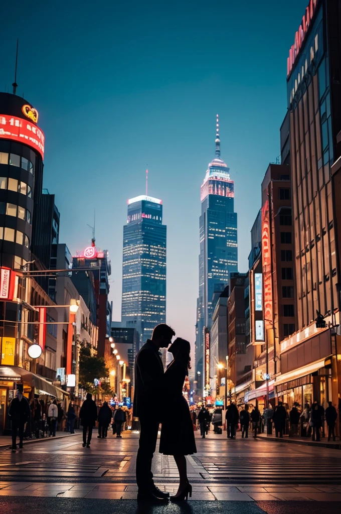Beautiful city Silhouette of man and woman