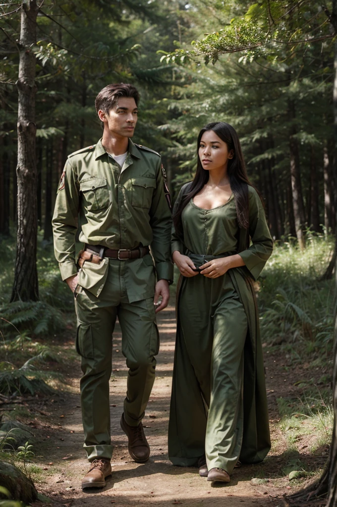 A female forest guard and a beautiful and handsome man