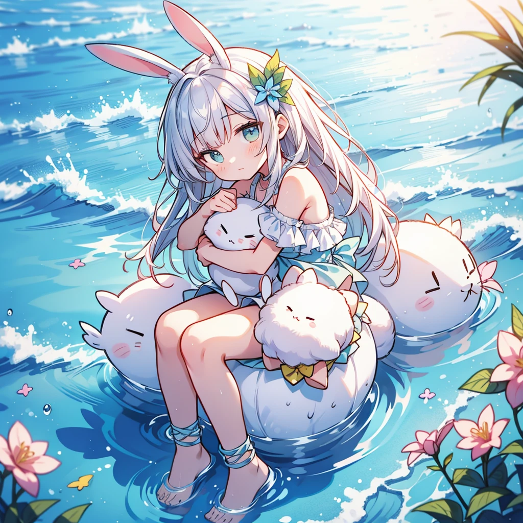 1 girl,Lori,Petite,huge-breasted,pointed breast,cleavage,underboob,sideboob barbosa,(blush),((embarrassed)),Wet,spreading arms,Open legs,(((Clothes lift))),(see through),(((white))),(((White School Swimsuit))),