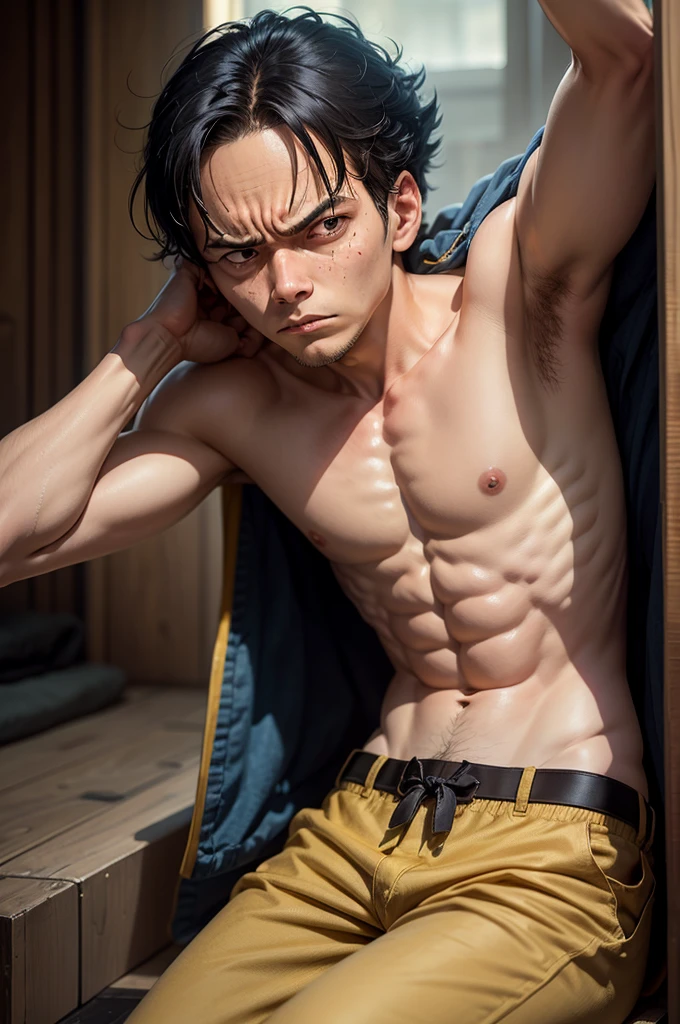 Luffy with a disappointed face, more determined, he is