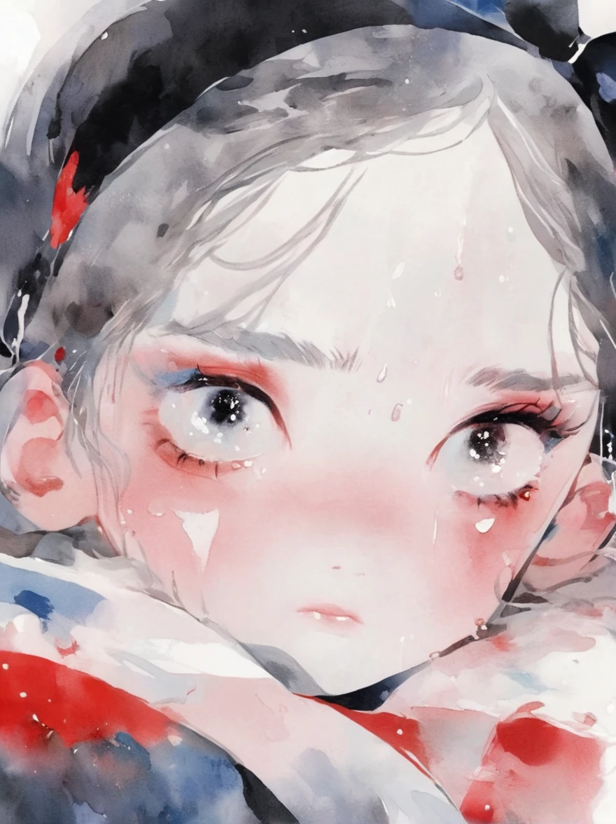 White background, the word "Death" written in red ink and an illustration of half a face with tears falling from her eyes in the style of anime, digital art, a digital drawing in the style of digital watercolor, pastel colors, minimalistic and simple design, cute with simple lines, very low detail and few details, closeup with no shadows and a flat white background, png transparent format.