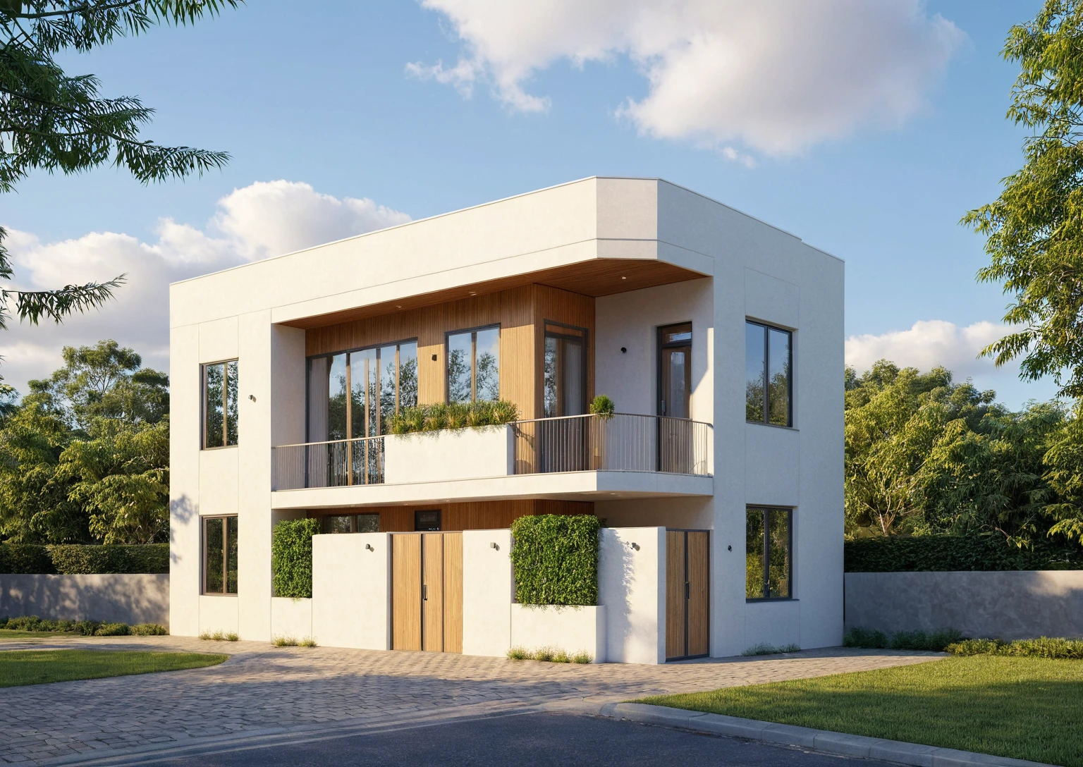 Raw photo,Masterpiece, high quality, best quality, authentic, super detail,
exterior, outdoors, house style modern on the street, glass windows, gate, wooden ceiling,
road,pavement, trees, sky, cloud, (daylight:1.1)