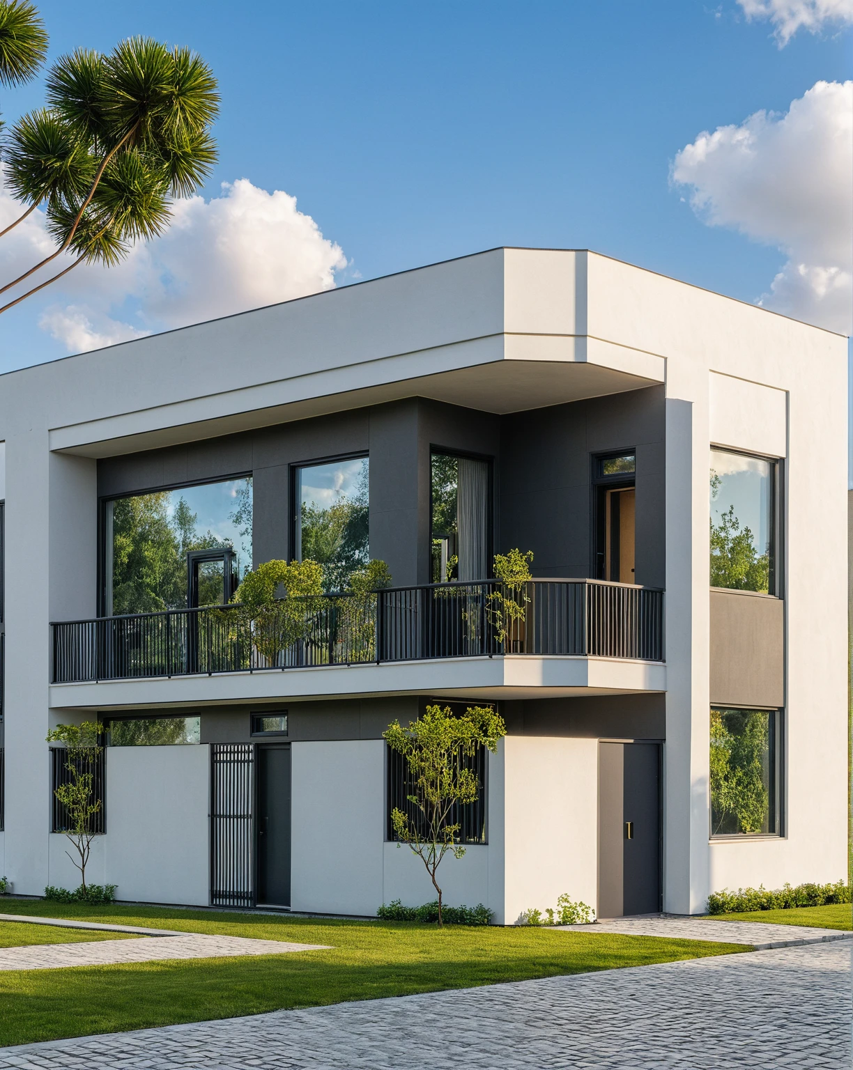 Masterpiece, high quality, best quality, authentic, super detail, outdoors, onestoreyvillaXL, aiaigroup, house style modern on the street ,stairs, white wall ,road,pavement, grass, trees, sky, cloud, (daylight:1.1)
