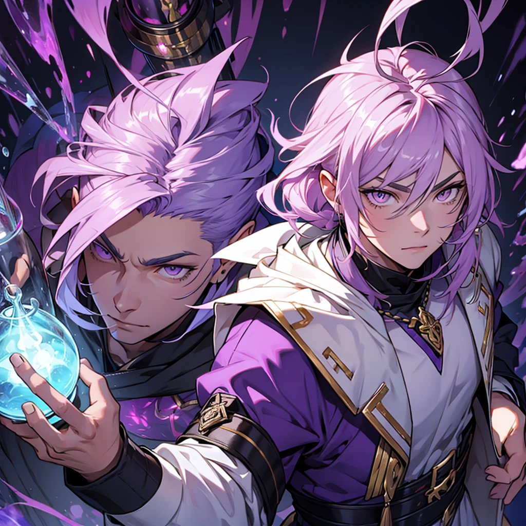 Male, alchemist, lilac hair and white eyes