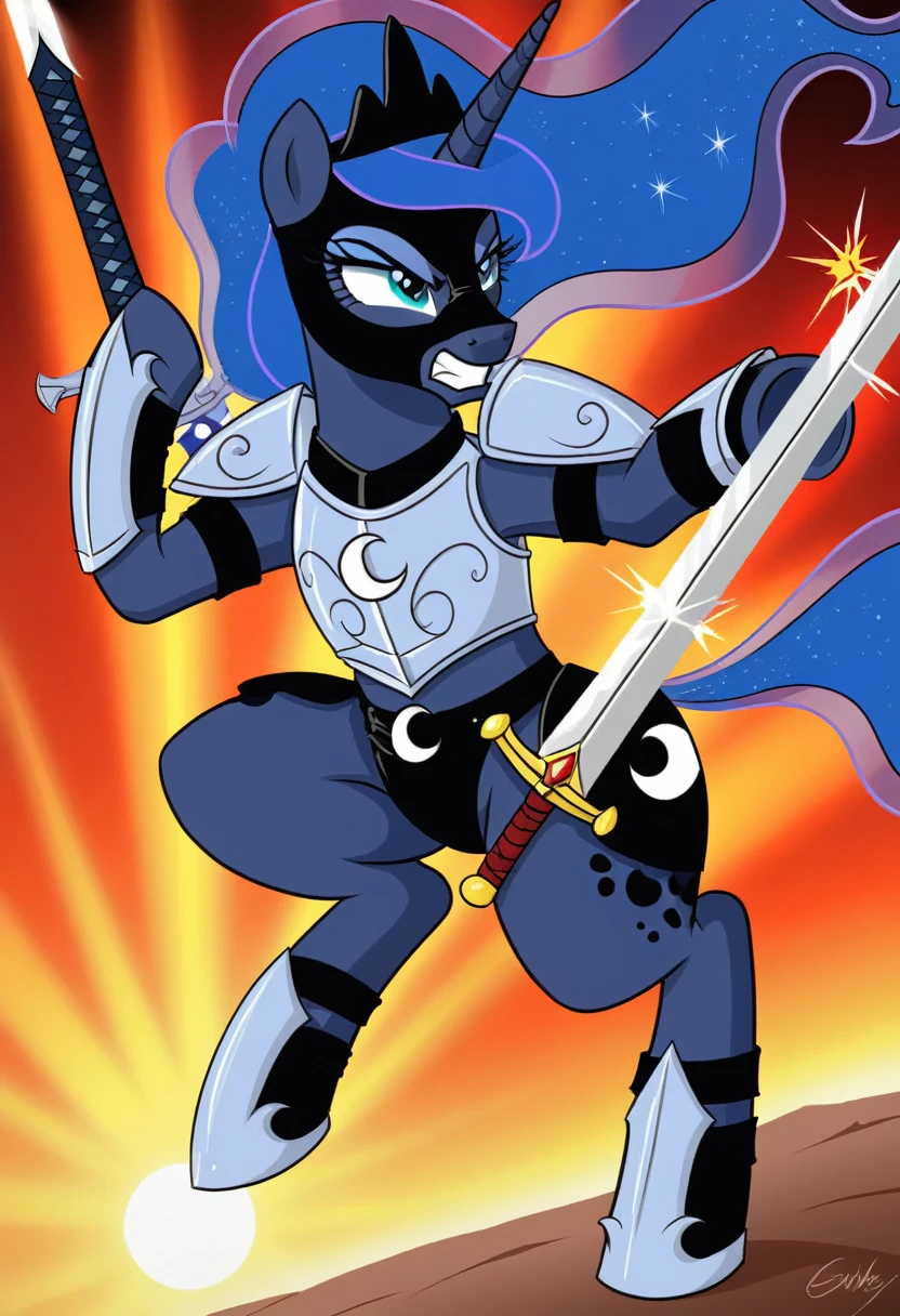 Pony Prince Luna Black .black head mask  angry in the  armor fight sword  Womans pony
