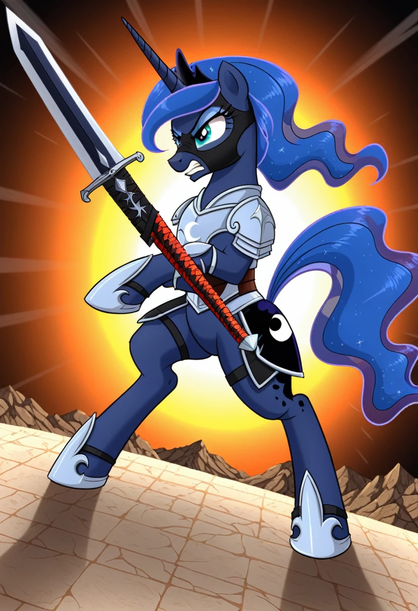 Pony Prince Luna Black .black head mask angry in the armor fight sword Womans pony