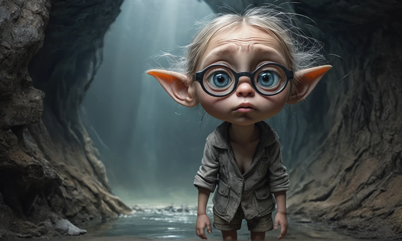 full body length shot, glasses, cutie, [ forgetful ], fanart, special doodle, [ realistic photo ]!!, [ [ hyperrealistic ] ], cute,  very smart, beautiful image, you're something special,in childhood memory, beutiful,eyes extremely detailed,intricate details eyes,eyes extremely detailed, high detailed eyes,16k resolution, eyes anatomically correct,Ultra HD,HDR,hyper realism, hyper detailed,extremely Realism,Ultra Detailed,body logically correct,Extremely detailed,High contrast,Masterpiece,Realism,Ultra Detailed, intricate details,realistic humid leather, cinematic style,irina yermolova,high contrast,hdr,extremely detailed, masterpiece,intricate details,faded,eyes extremely detailed,Silverclaw,view from height,full-body-shot,High contrast,Masterpiece,Realistic,Ultra Detailed,intricate details,realistic humid skin,extremely intricate,realism,photorealism, cinematic style,irina yermolova,HDR,((Wangechi Quality)),extremely detailed,masterpiece,intricate details,faded,eyes extremely detailed, high detailed eyes,16k resolution,RAW, Nikon Z9,authentic,full body length,Labradorite girl,native italian troll ,pretty face,eyebrow up,full body shot,ominous landscape,glate gray atmosphere,by art Simon Stalenhag,Nicola Samori,(((Wangechi Mutu))),MIk Kil Cenote of Yucatan of Mexico