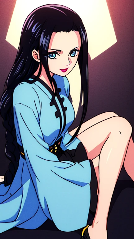(((One Piece female character))), (Full body), (unicolor background), (((Ultra long hair))), (((Tricolor hair: black, purple, dark red))), (( long hair touches the floor)), (((electric blue eyes))), (((two moles under the left eye))), (((moles under the eye))), (((pale skin))) , ((sly smile)), (((Sexy and defined body))), (((qipao suit))), ((shows legs)), (((fishnet stockings))), (((blindfolded eyes) ))), (((big breasts))), (wide hips), (((holds umbrella in hand))), (((blindfold)))(((ultra mega long hair))), (((covered eyes))), (((defined bangs))) (((very defined details)))(((well-done drawing and illustration)))(((​masterpiece))), ((( long hair 1.95 cm)))(((ultra, mega, iper, long hair))),(((Rapunzel))), (((Rapunzel style hair)))(((high quality)))( ((Detailed hands))), well-made hands, (((Very well-defined details, very detailed, mega detailed)))(((style of eiichiro oda shueisha style one peace books style a1 pictures style))).