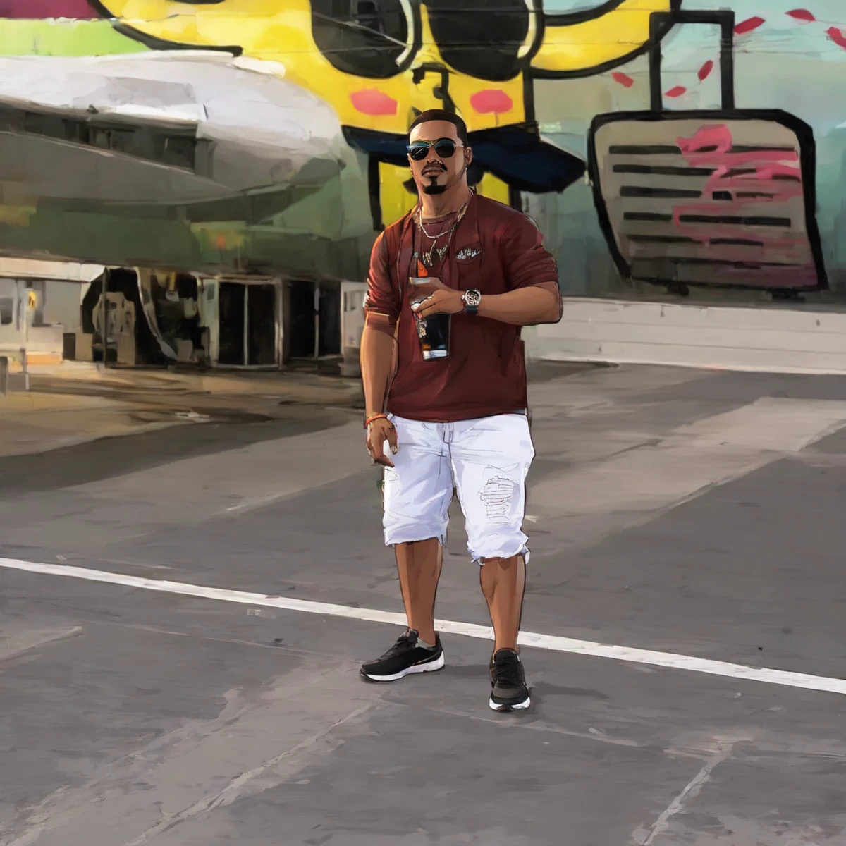 1 men ,Arte gta style ,(Young men:1.5),illustration, digitl art, (gta style:1.5),GTA art style, GTA art bright colors, (cartoon style:1.2),(hyperdetail:1.15), glamorous style, best qualityer, Holistic, high détail, serious,against a large night metropolis, ((Neon lighting)), ((cyber punk)),smooth light,satirical,ass exaggerated,pop art style,swirly vibrant colors,iconic characters,full of action,((The background is a red orange city:1)),floor, Coqueirosbarco