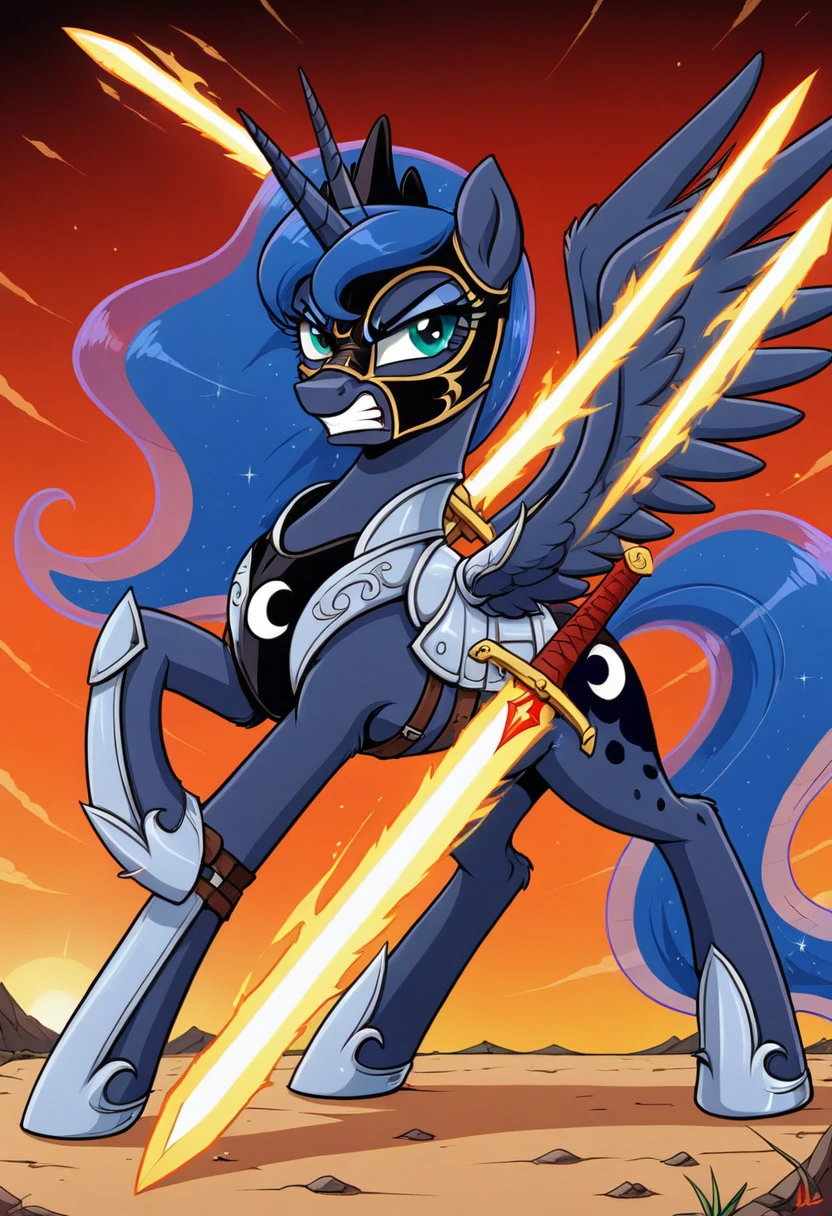 Pony Prince Luna Black .black head mask angry in the armor fight sword Womans pony